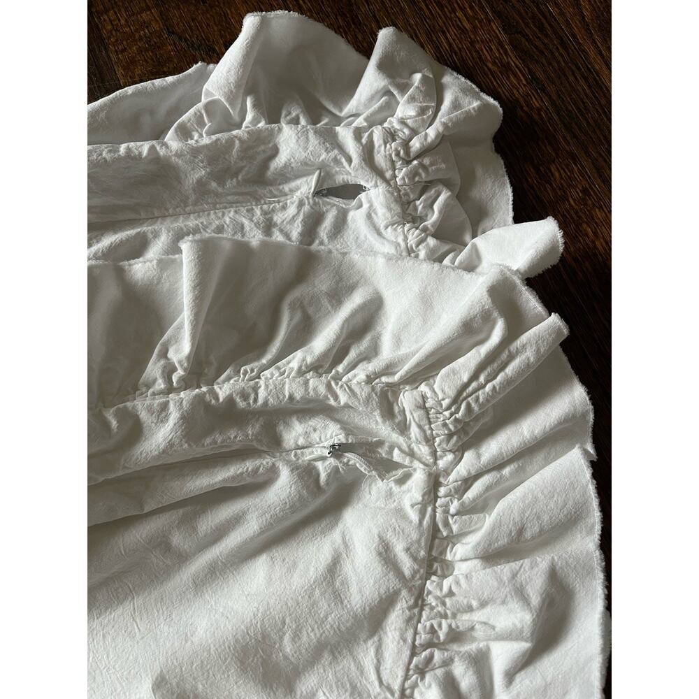 PiuBelle 2 Cotton Euro Shams Ruffled Fringe Edges White Shabby Chic - Picture 5 of 8